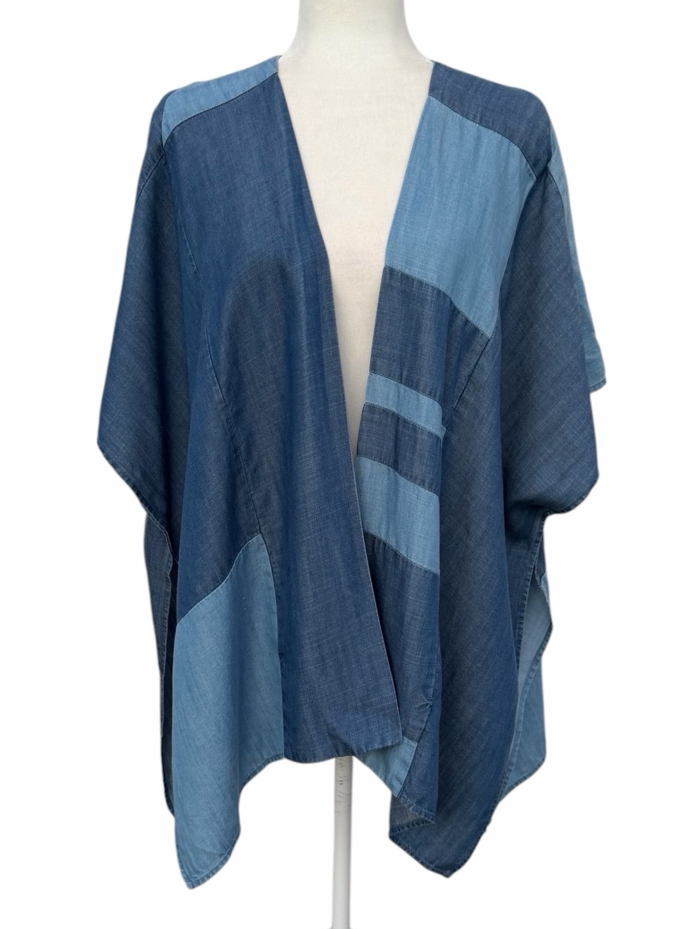 Anthropologie Cloth & Stone Blue Denim Patchwork Open-Front Kimono Wrap, OS
